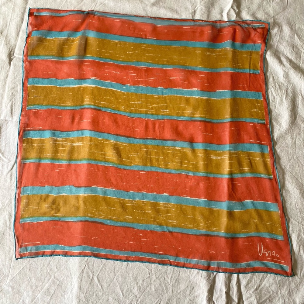 VERA Neumann NOS PRISTINE Silk Blend Bold Stripe Scarf w Hand Rolled Edges